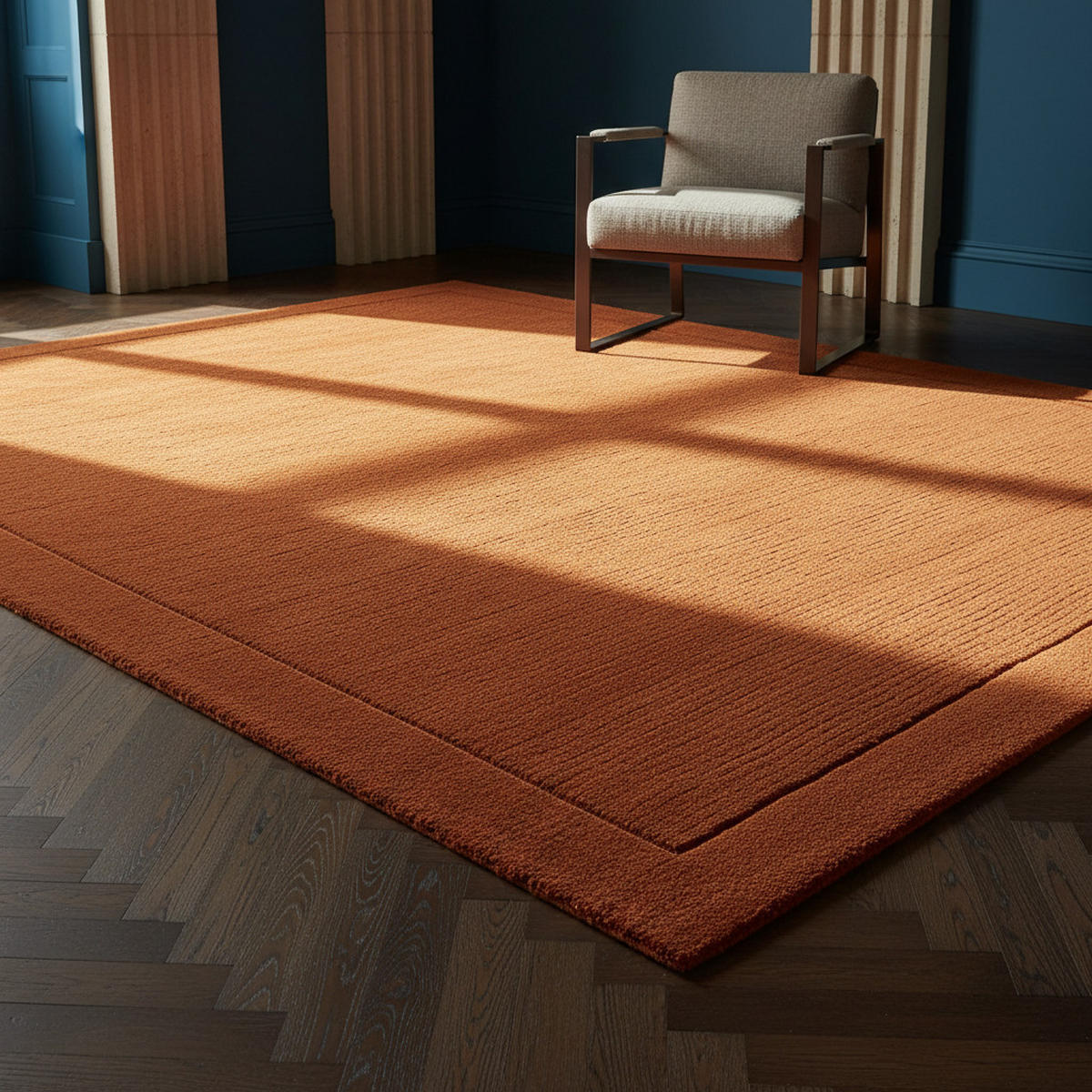 TEPPICH Schurwolle handgewebt mit Bordüre modern STOW, Terrakotta 120x170 cm - Orange, Textil (120/170cm) - KADIMA DESIGN