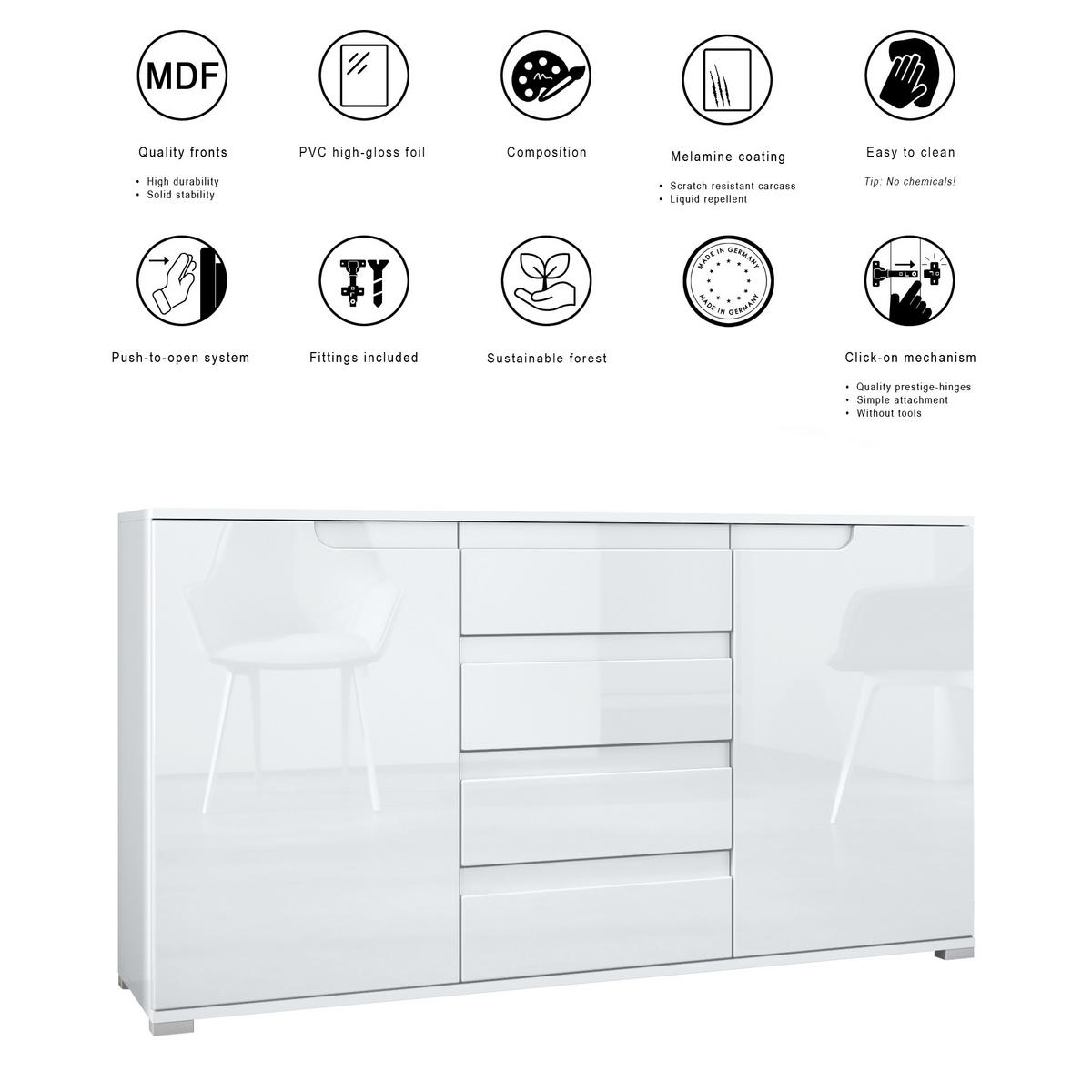 SIDEBOARD Sylt Grau Hochglanz / Brombeer Hochglanz - Grau, Holzwerkstoff (138.5/75.5/35cm) - Vladon