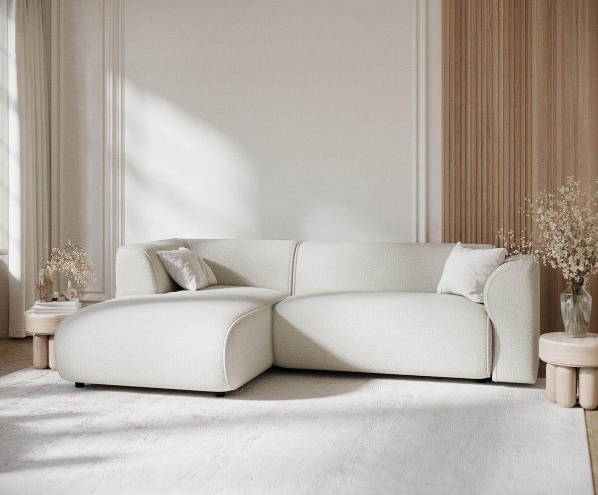ECKSOFA Melani Beige Chenille-Stoff - Beige/Schwarz, Holz/Holzwerkstoff (253/153cm) - Maison de Reve