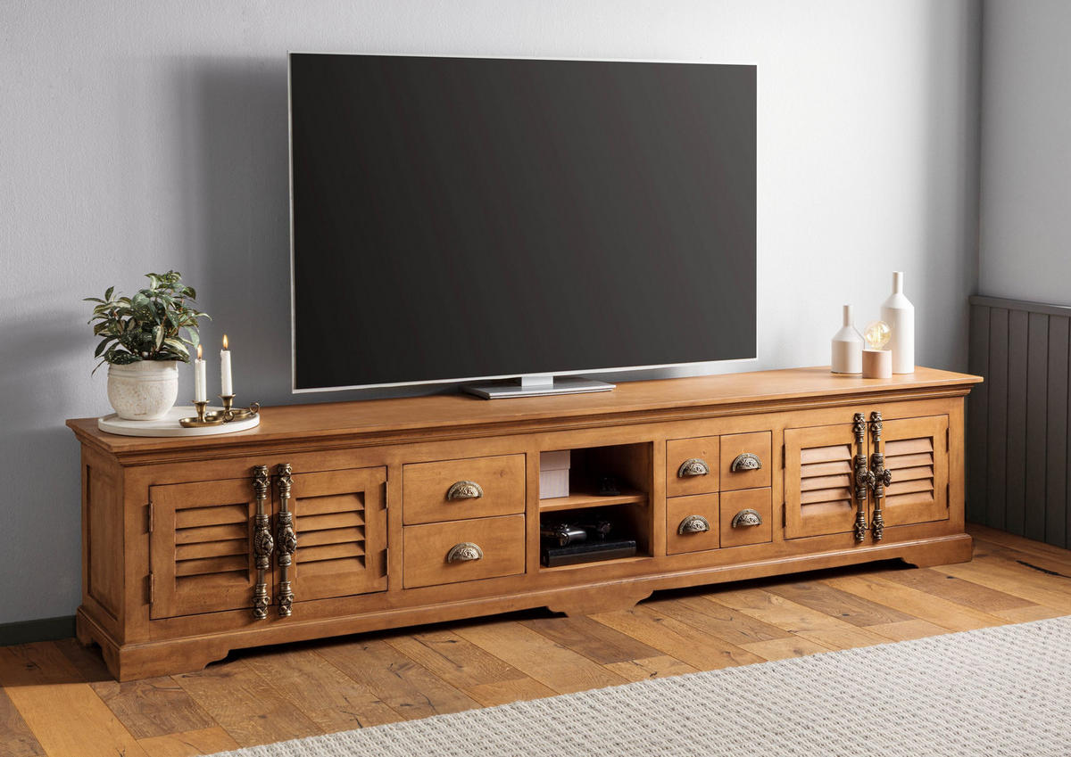 TV-BOARD Mango 260x45x55 beige geölt TOULOUSE #18 - Beige, Holz (260/55/45cm) - Massivmoebel24