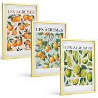 BILDER SET 3er Set - 40x60 cm Goldrahmen - Fruchtige Zitrus-Pastellmuster - Goldfarben, Kunststoff (40/60cm) - TULUP