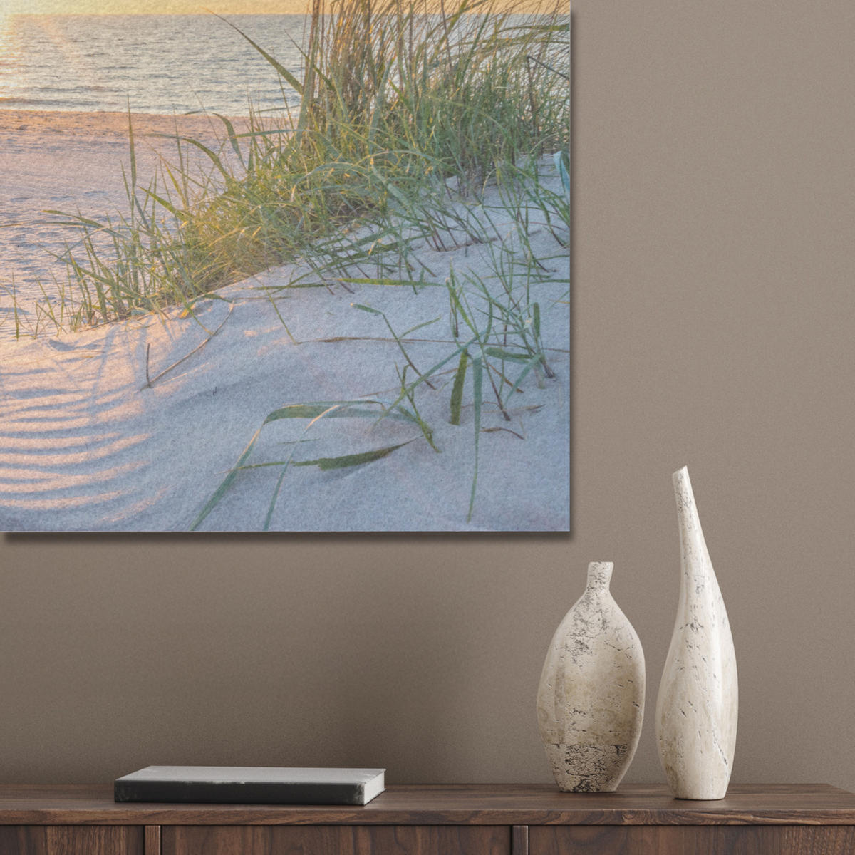 AKUSTIKBILD Strand - Sonne - Düne - Gras - Sand - Horizont Akustikpaneele 90x60 cm - Hellblau, Kunststoff (90/60/0.9cm) - MuchoWow
