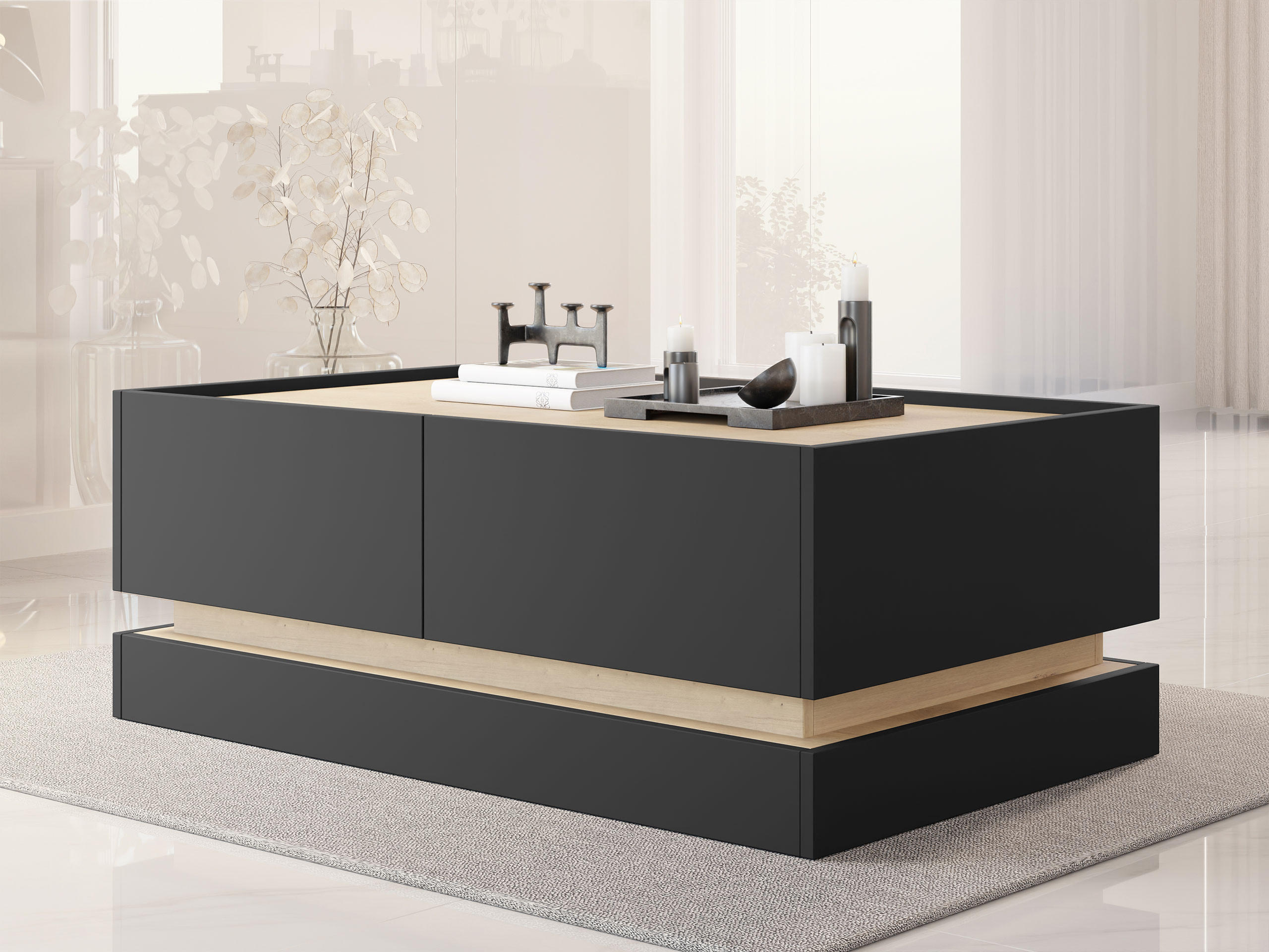 COUCHTISCH Zarpant L97 4K - Eichefarben/Schwarz, Holzwerkstoff (60/97/40cm) - MIRJAN24