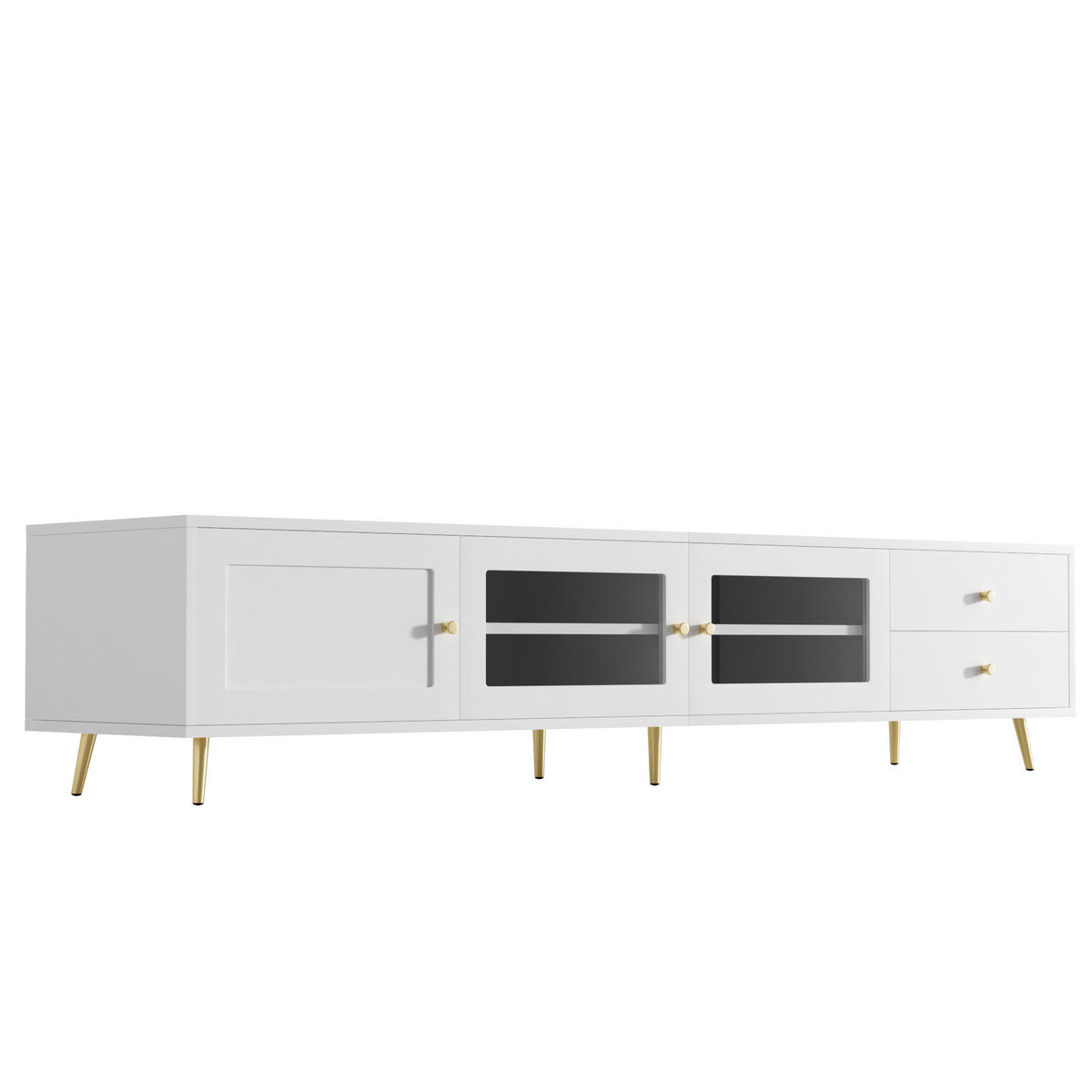 LOWBOARD DE-40476 2 Schubladen, 2 Glastüren und 1 Schranktür Weiß - Weiß, Holzwerkstoff (170/43/40cm) - ComfortXL