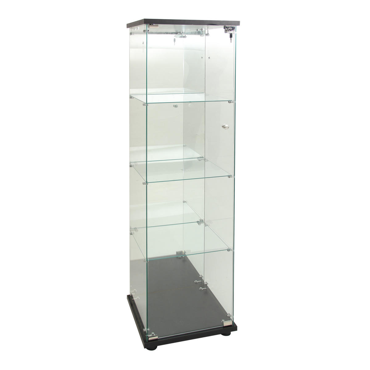 VITRINE,TRANSPARENT, 4-stufig, mit LED-Beleuchtung, schwarzer Rahmen, abschließbare Tür - Schwarz, Glas (42.5/164/36.5cm) - Joyfair
