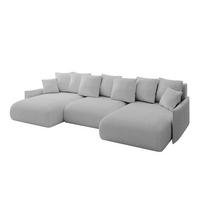WOHNLANDSCHAFT mit Schlaffunktion und Bettkasten ONESK-U-v1 304x165x40 Hellgrau Bouclé - Hellgrau, Holzwerkstoff/Kunststoff (304/90/165cm) - ALTDECOR