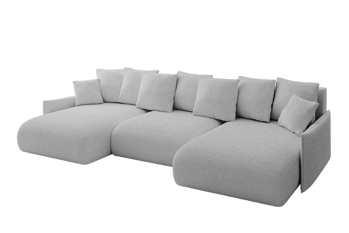 WOHNLANDSCHAFT mit Schlaffunktion und Bettkasten ONESK-U-v1 304x165x40 Hellgrau Bouclé - Hellgrau, Holzwerkstoff/Kunststoff (304/90/165cm) - ALTDECOR