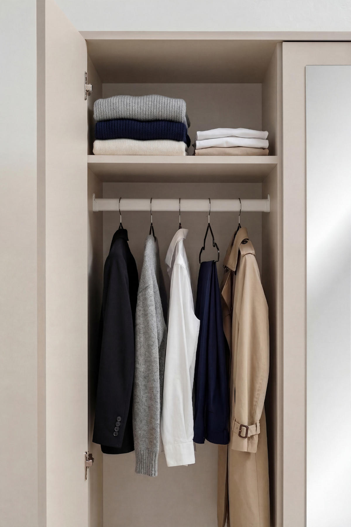 KLEIDERSCHRANK Kaschmir 3-türig 135 x 190 cm, Drehtürenschrank mit Spiegel - Kaschmir/Schwarz, Holzwerkstoff/Kunststoff (135/190/55cm) - Inn.Furn