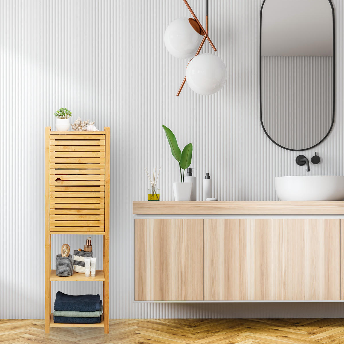 BADREGAL Bambus - Hellbraun, Holz/Holzwerkstoff (35/113/29cm) - Relaxdays
