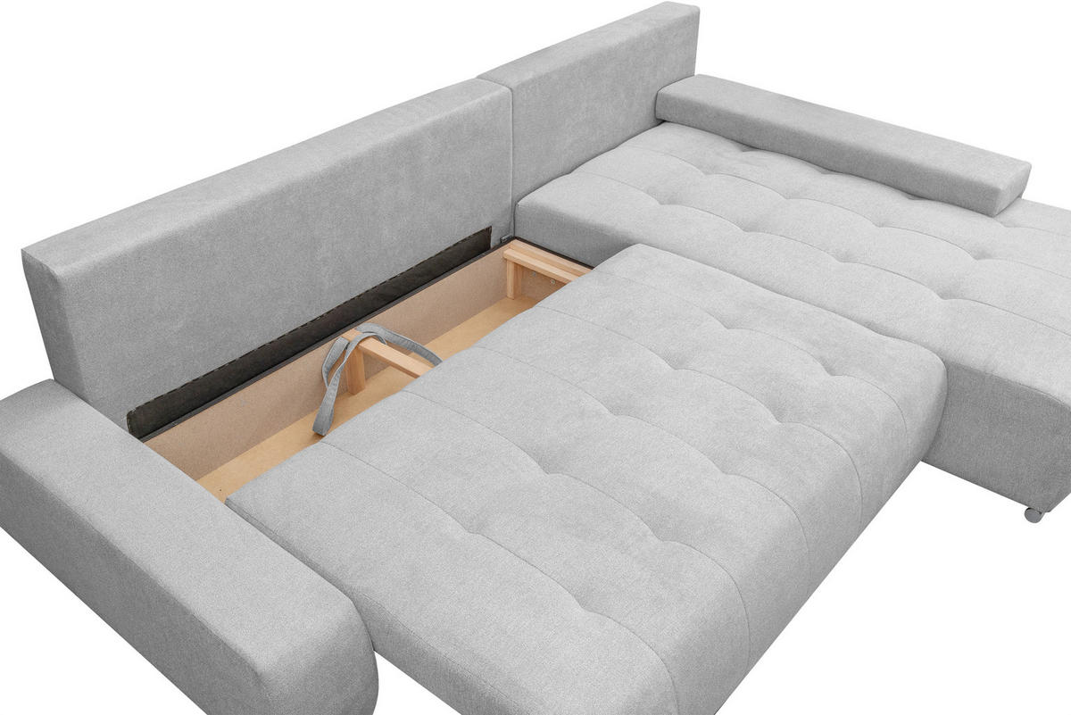 ECKSOFA Bloom mit Bettkasten und Schlaffunktion L-Form - Hellgrau, Textil (267/185cm)