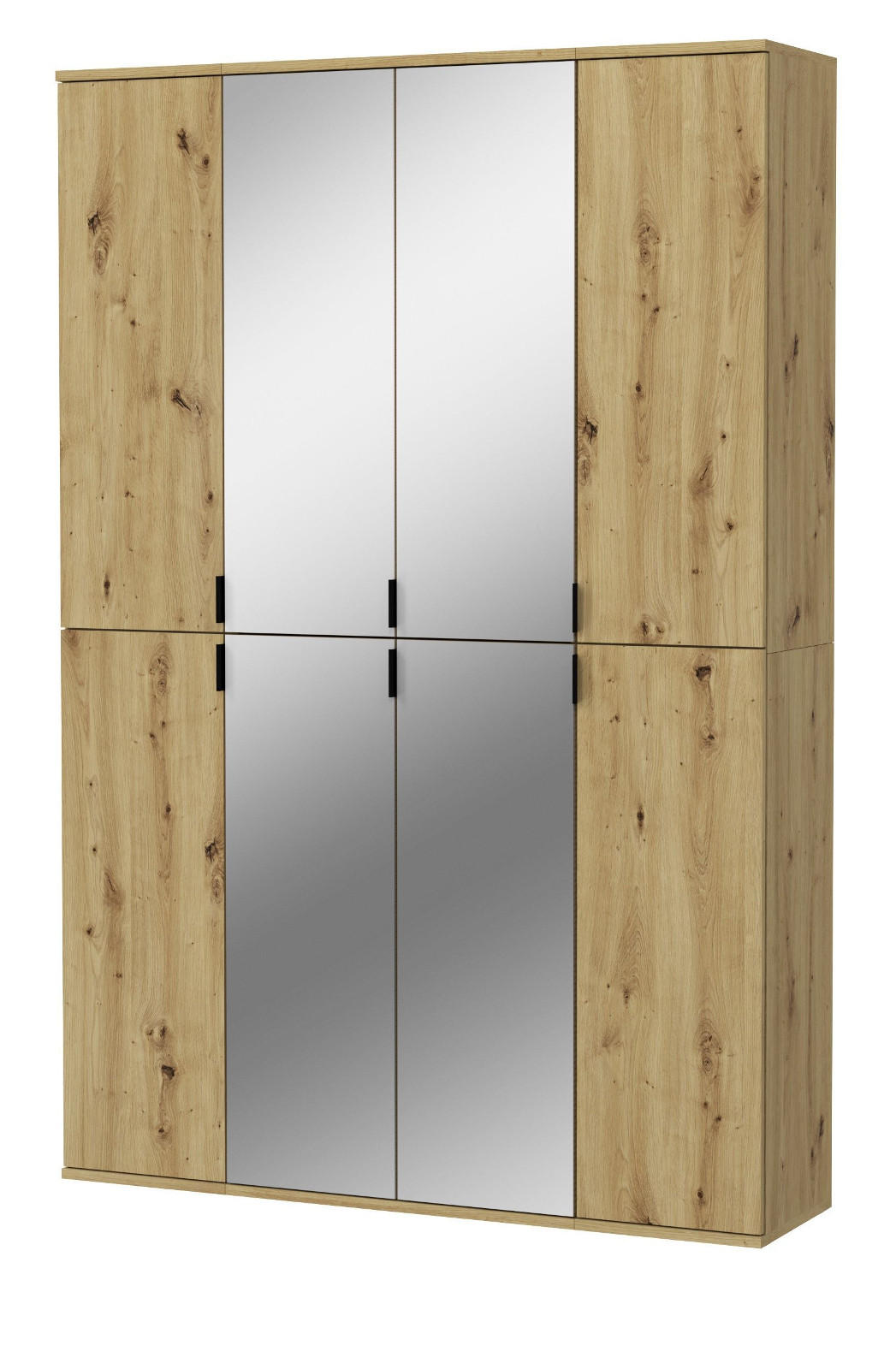 GARDEROBENSCHRANK Eiche Artisan 121 cm, Flurschrank mit Spiegel - Chromfarben/Schwarz, Glas/Holzwerkstoff (121/193/34cm) - Inn.Furn