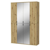 GARDEROBENSCHRANK Eiche Artisan 121 cm, Flurschrank mit Spiegel - Chromfarben/Schwarz, Glas/Holzwerkstoff (121/193/34cm) - Inn.Furn