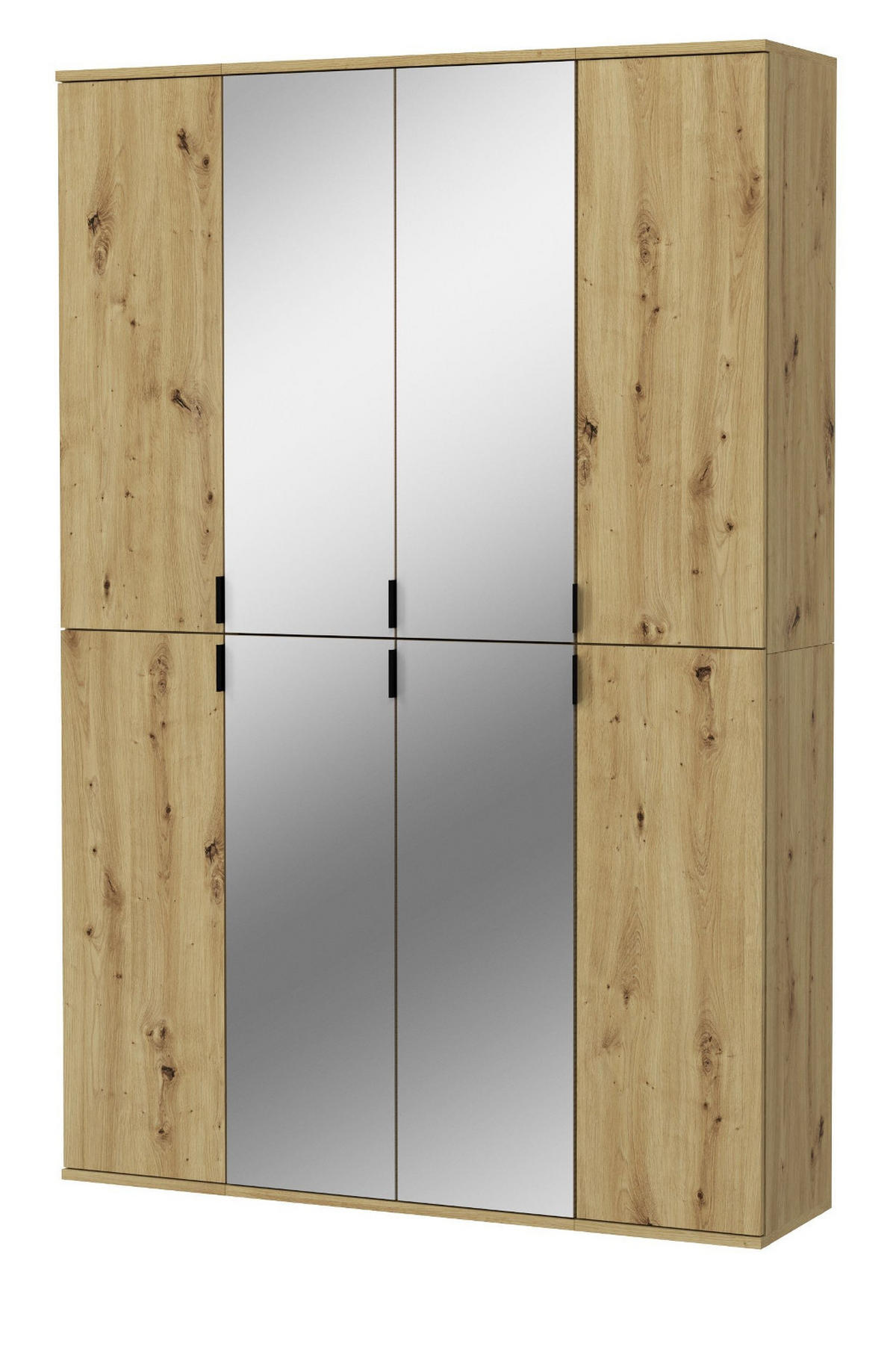 GARDEROBENSCHRANK Eiche Artisan 121 cm, Flurschrank mit Spiegel - Chromfarben/Schwarz, Glas/Holzwerkstoff (121/193/34cm) - Inn.Furn