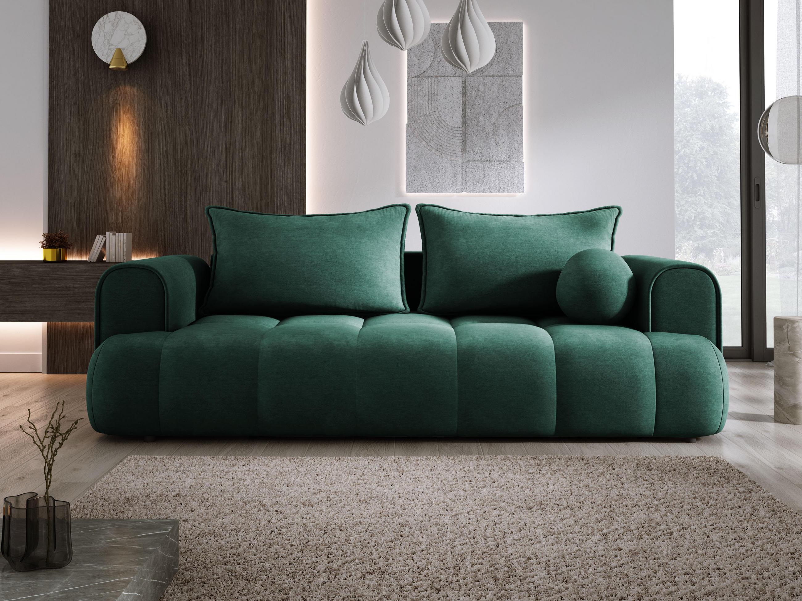 SOFA COCO SCHLAFSOFA mit Bettfunktion, CLOUD Stoffbezug, 2-Sitzer, freistehend, Größe: 250x105x90 cm, Grün - Grün, Holz/Textil (250/90/105cm) - DomoHome