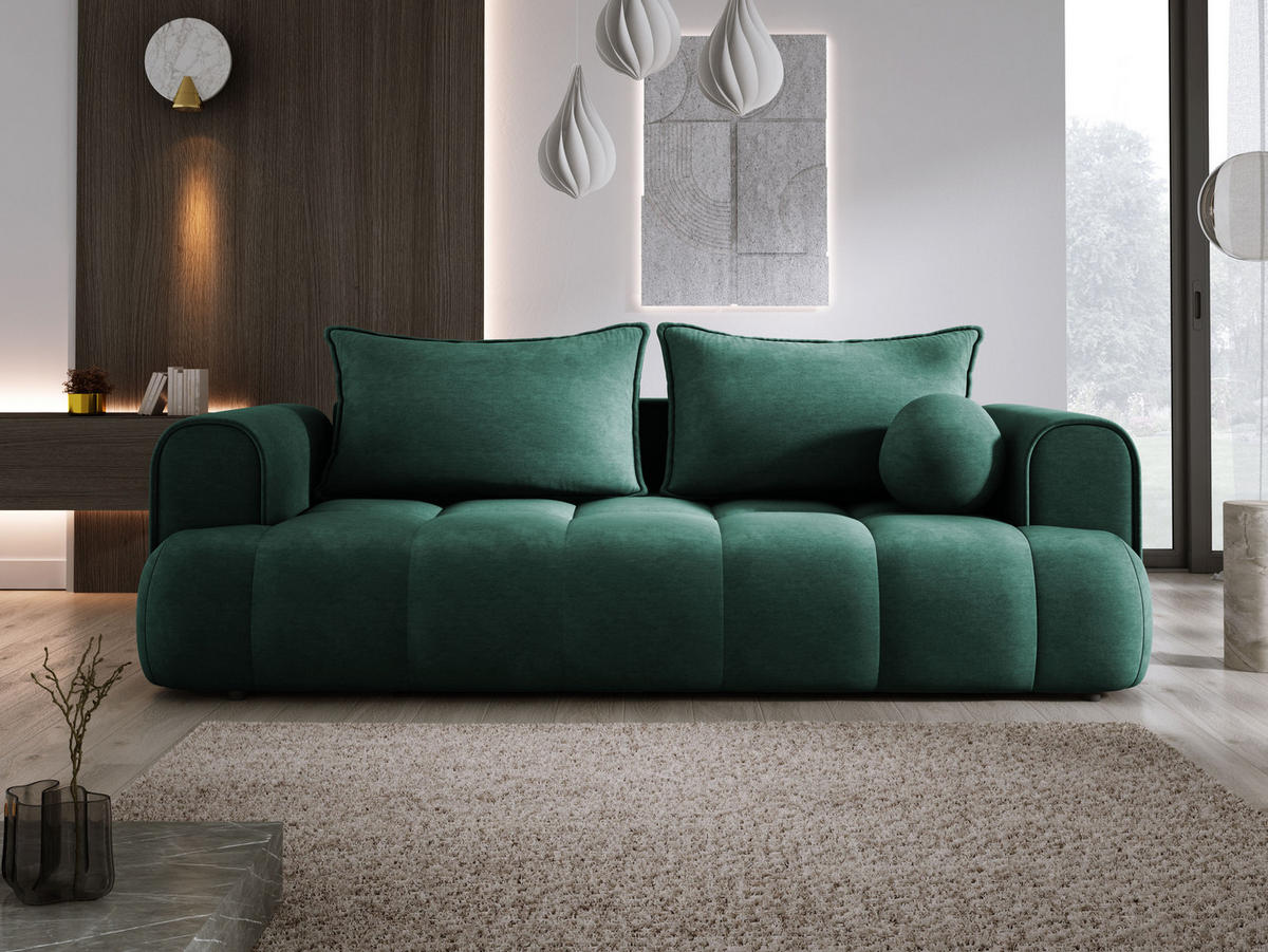 SOFA COCO SCHLAFSOFA mit Bettfunktion, CLOUD Stoffbezug, 2-Sitzer, freistehend, Größe: 250x105x90 cm, Grün - Grün, Holz/Textil (250/90/105cm) - DomoHome