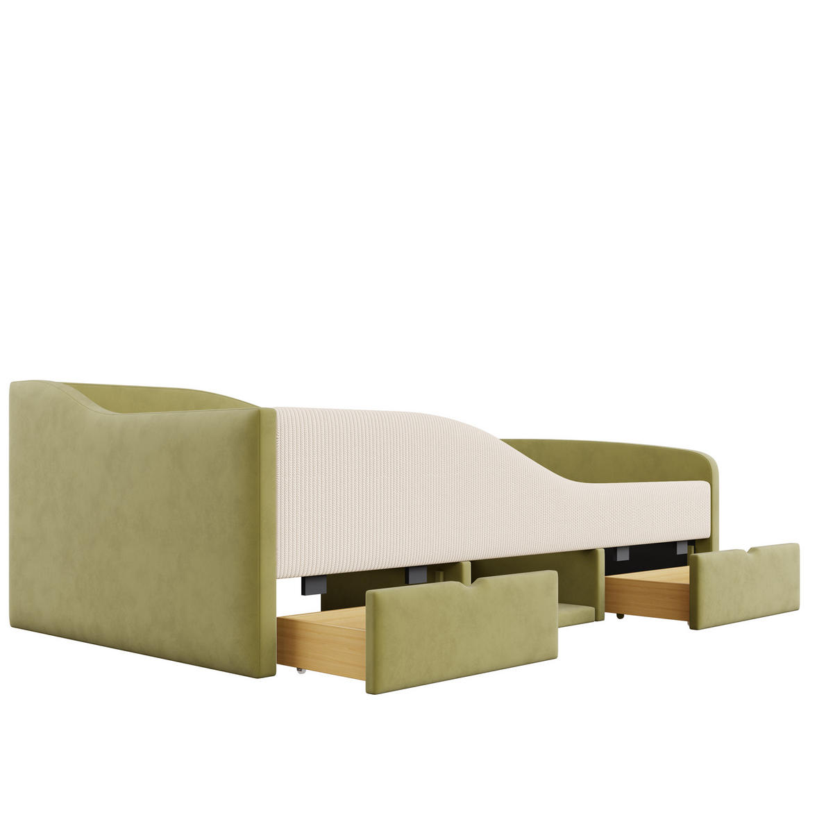 POLSTERBETT 90x190 cm Dunkelgrün Creme Schlafsofa Samt Schubladen - Multicolor, Holzwerkstoff - FLIEKS