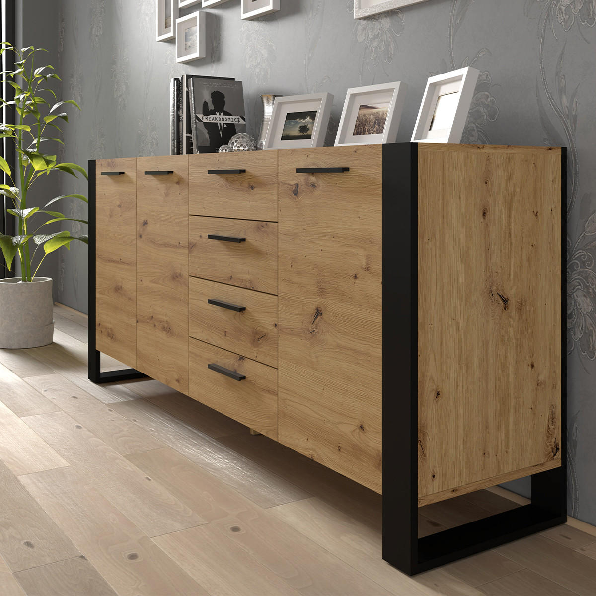 SIDEBOARD Nouka Holz und Schwarz - Schwarz, Holzwerkstoff (197/87/45cm) - Petits-meubles
