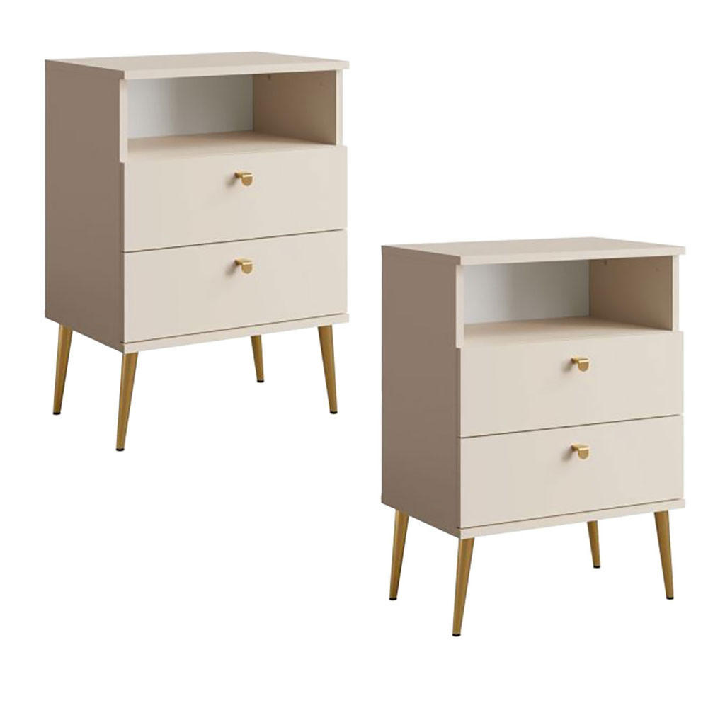 NACHTTISCHE 2ER SET High beige gold je 50 / 34 / 70cm - Beige/Goldfarben, Holz/Holzwerkstoff (50/70/34cm) - Feldmann-Wohnen