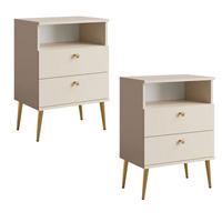NACHTTISCHE 2ER SET High beige gold je 50 / 34 / 70cm - Beige/Goldfarben, Holz/Holzwerkstoff (50/70/34cm) - Feldmann-Wohnen