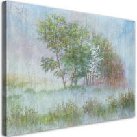 WANDBILD bäume auf einer nebligen wiese - Grün, Textil (60/40cm) - Feeby