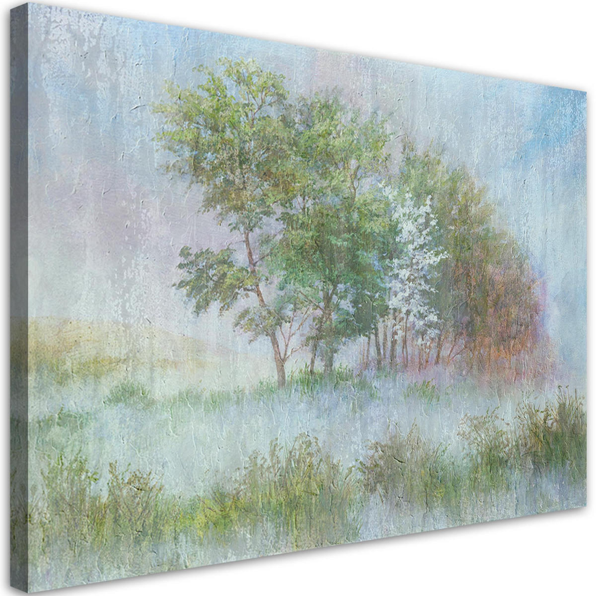 WANDBILD bäume auf einer nebligen wiese - Grün, Textil (60/40cm) - Feeby