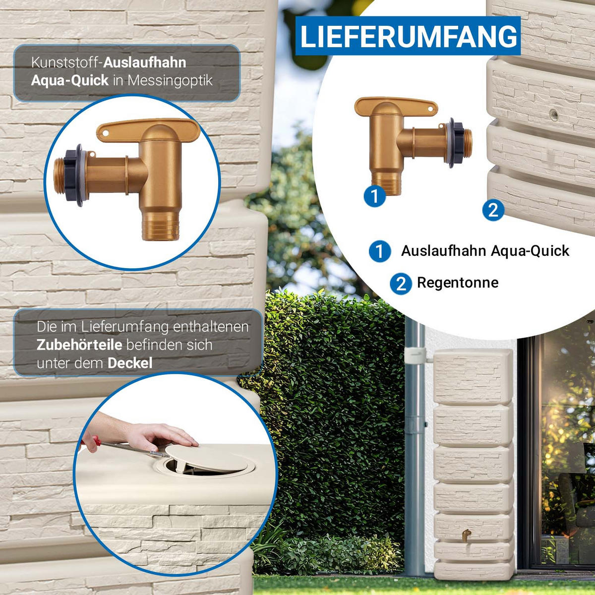 WANDTANK 350 L, sandbeige - Beige, Kunststoff (39/184/60cm) - 4rain