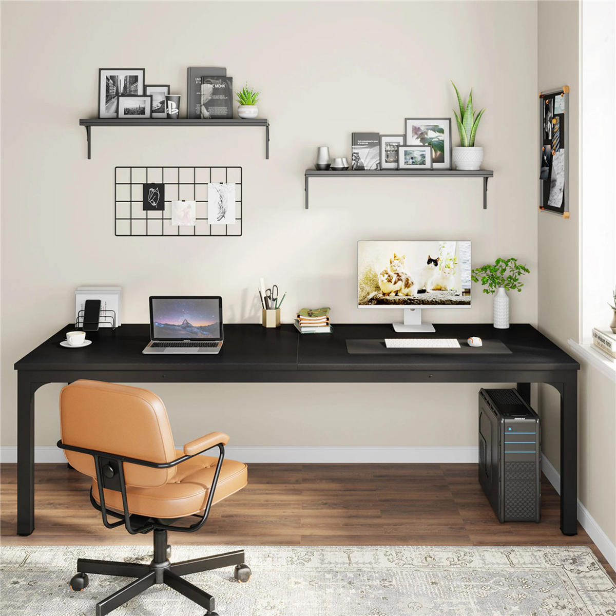 SCHREIBTISCH 200/70/75 cm 2-Personen Computertisch Schwarz - Schwarz, Metall (180/70/75cm) - Kaket