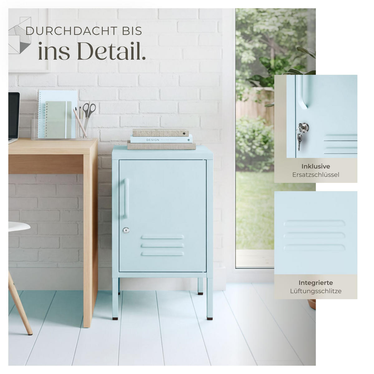 NACHTSCHRANK Baker, Kippschutz, höhenverstellbare Füße, grau/blau - Blau/Grau, Metall (35/60.5/42.5cm) - tectake
