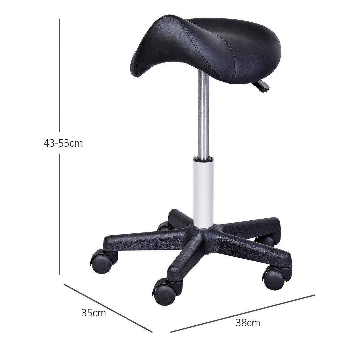 ROLLHOCKER, Höhenverstellbarer, Schwarz - Schwarz, Leder (38/55/35cm) - HOMCOM