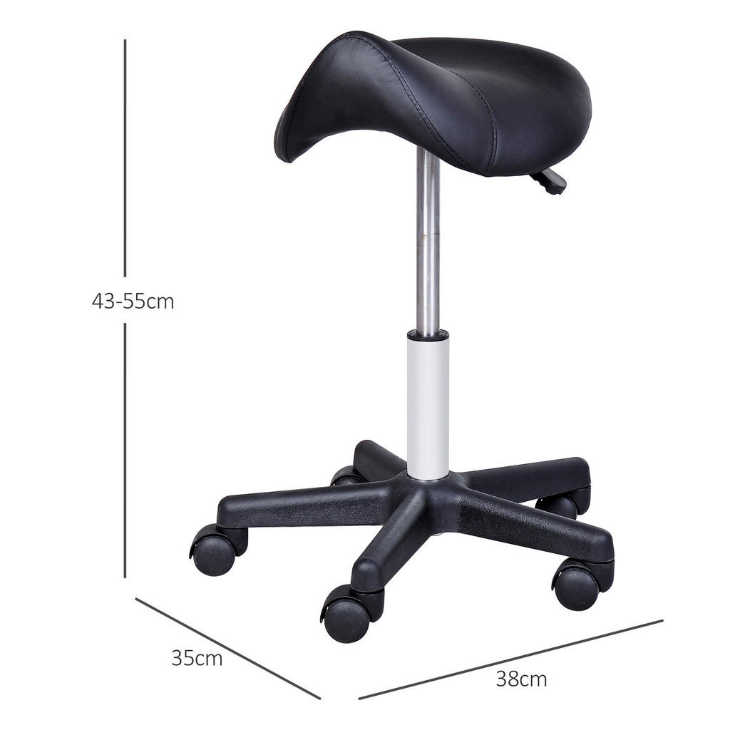 Thumbnail - Homcom Rollhocker,, Schwarz, Leder, 38x55x35 cm, Arbeitszimmer, Bürostühle, Bürohocker