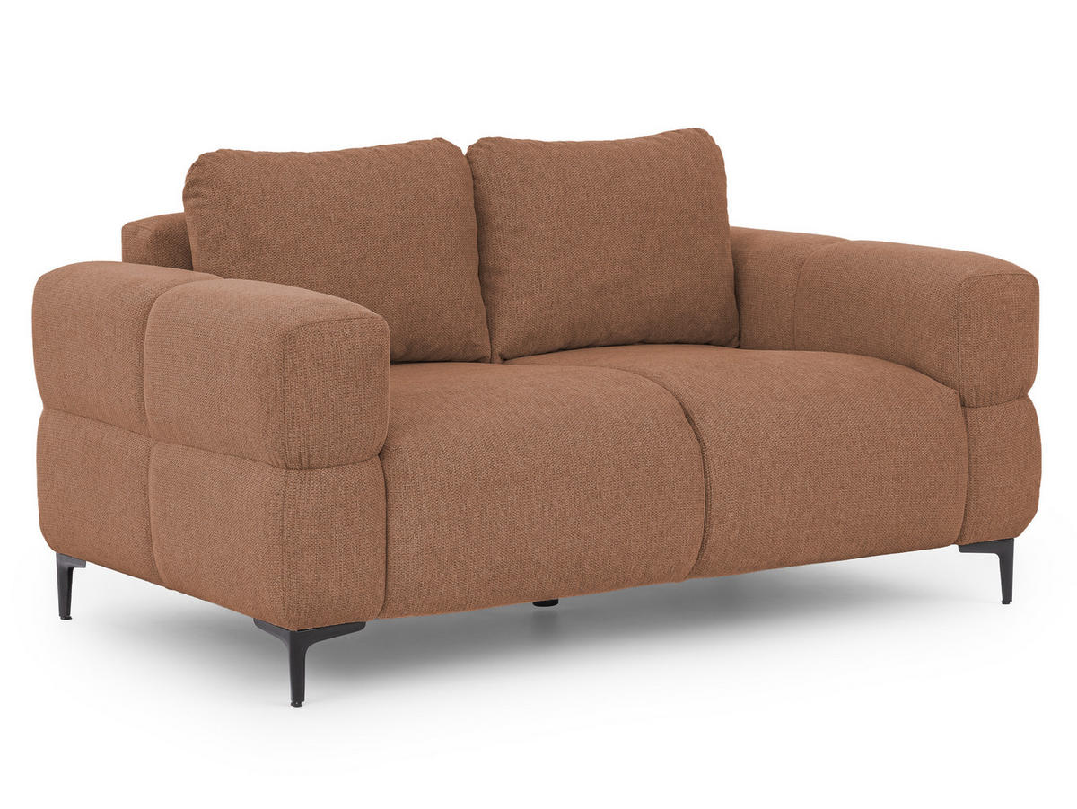 2-SITZER-SOFA Cardea in Bubble-Optik aus weichem Terrakotta Strukturstoff mit hohem Sitzkomfort - Terracotta/Schwarz, Holz/Textil (154/80/97cm) - S-Style Möbel