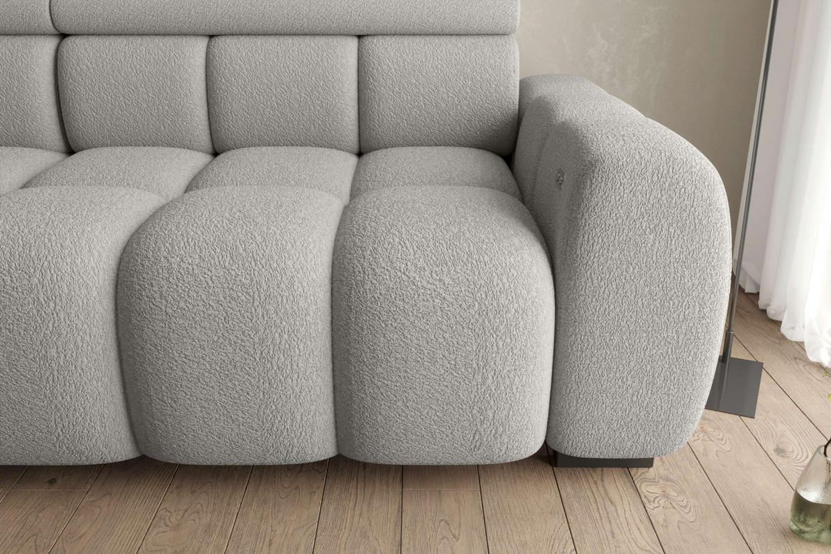 BIGSOFA ALESSIO Bouclé-Stoff Grau mit elektrischer Sitztiefenverstellung - Grau, Kunststoff/Textil (248/77/108cm) - 99rooms