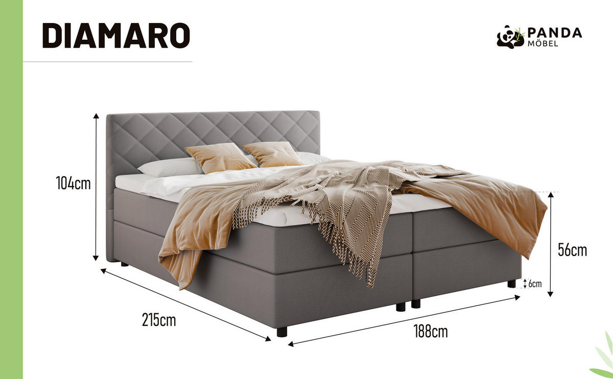 BOXBETT Diamaro 180x200 cm mit Bettkasten und Topper - Dunkelgrau - Grau, Holz (180/200cm) - Panda Möbel