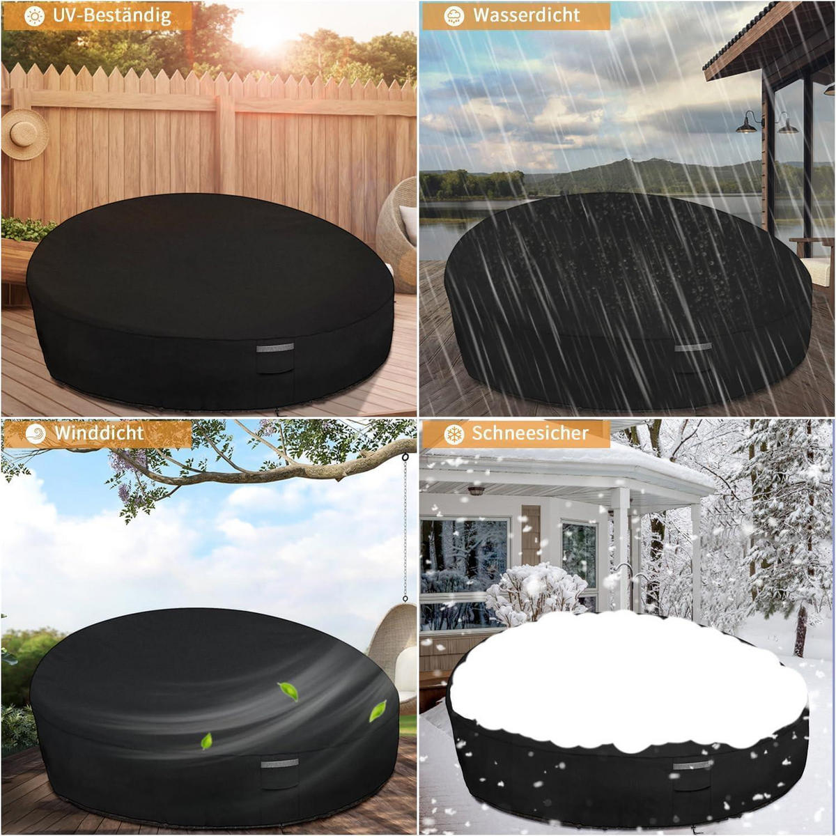 ABDECKHAUBE für Sonneninsel 190 cm Schwarz - Schwarz, Textil (50/190/90cm)