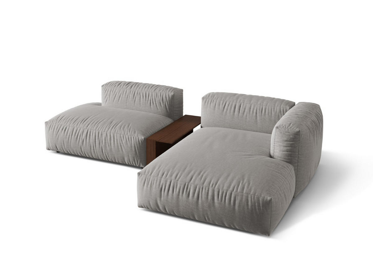ECKSOFA modular rechts Martina aus strukturiertem Stoff hellgrau 2 Sitzplätze - Hellgrau, Textil (176/285cm) - Micadoni