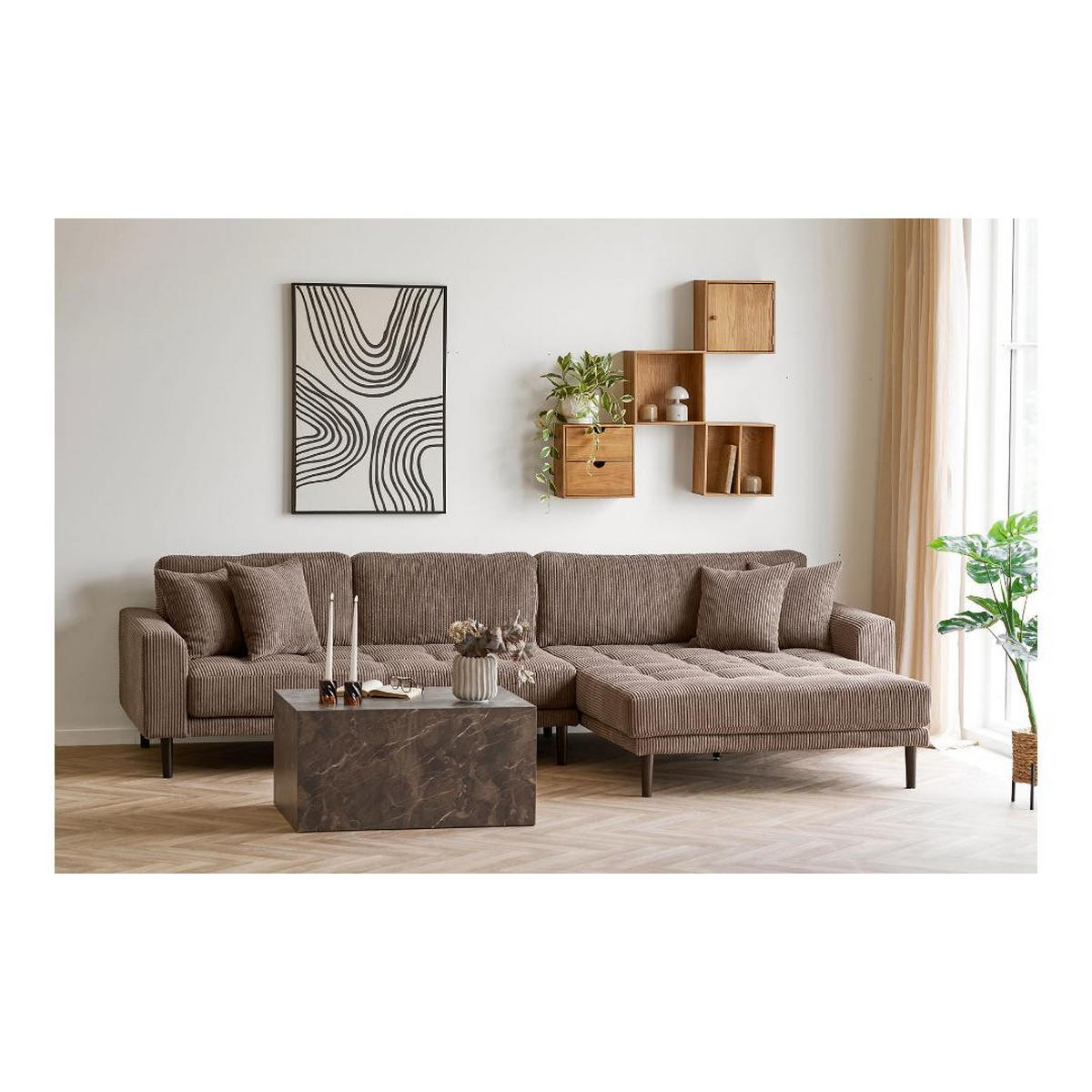 CHAISELONGUE-SOFA, Cora, Braun, Polyester, 170 x 290 x 76 cm - Braun, Textil (170/290cm) - ebuy24