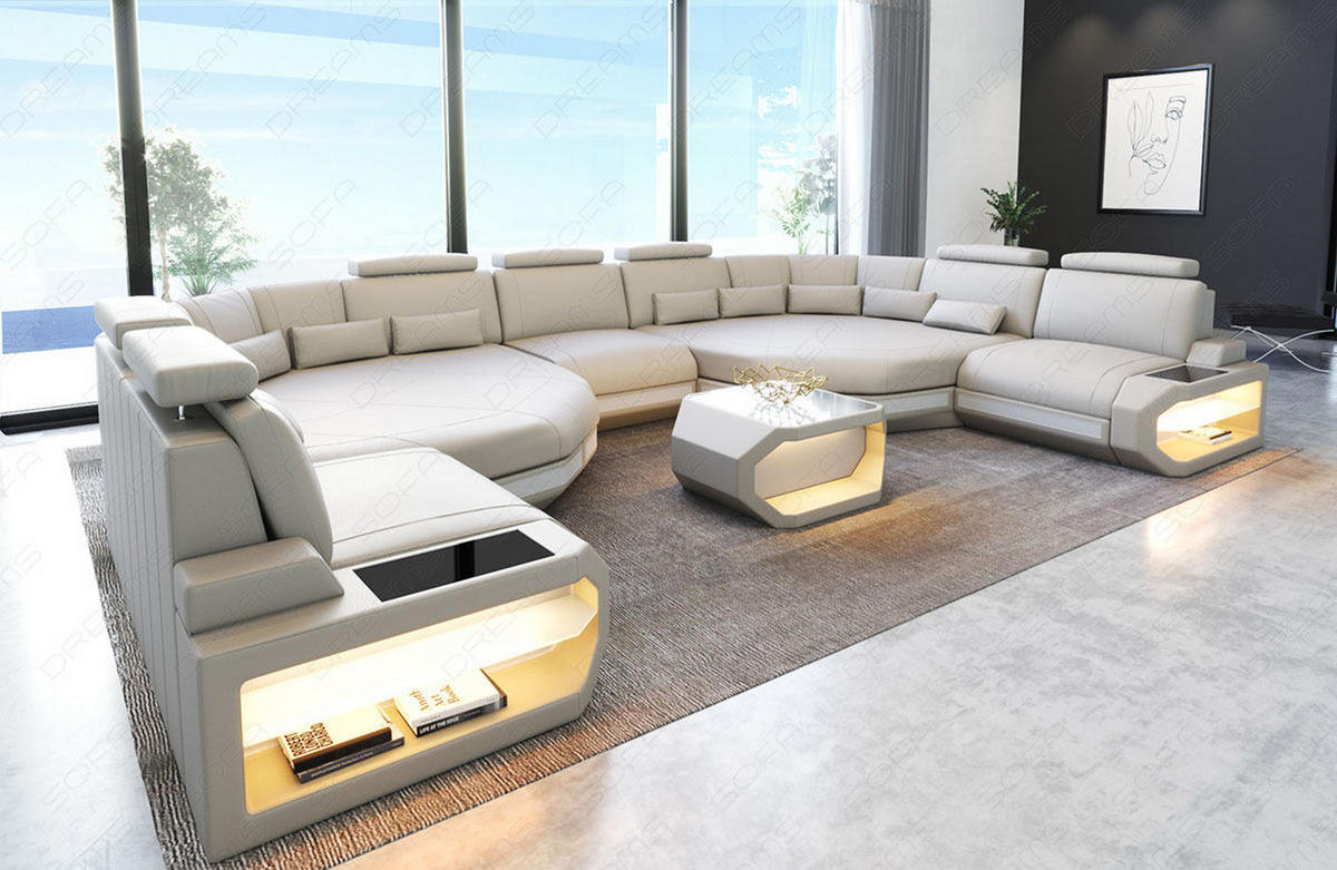 WOHNLANDSCHAFT Asti XXL - Beige, Leder (435/93/280cm) - Sofa Dreams