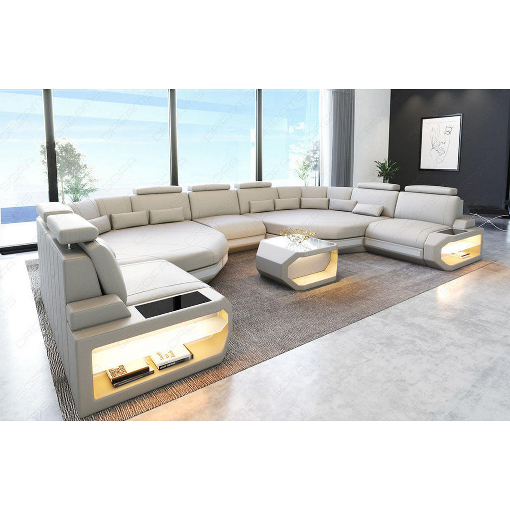 Thumbnail - Sofa Dreams Wohnlandschaft, Beige, Leder, Rechteckig, 435x93x280 cm, Wohnzimmer, Sofas & Couches, Wohnlandschaften, Wohn...