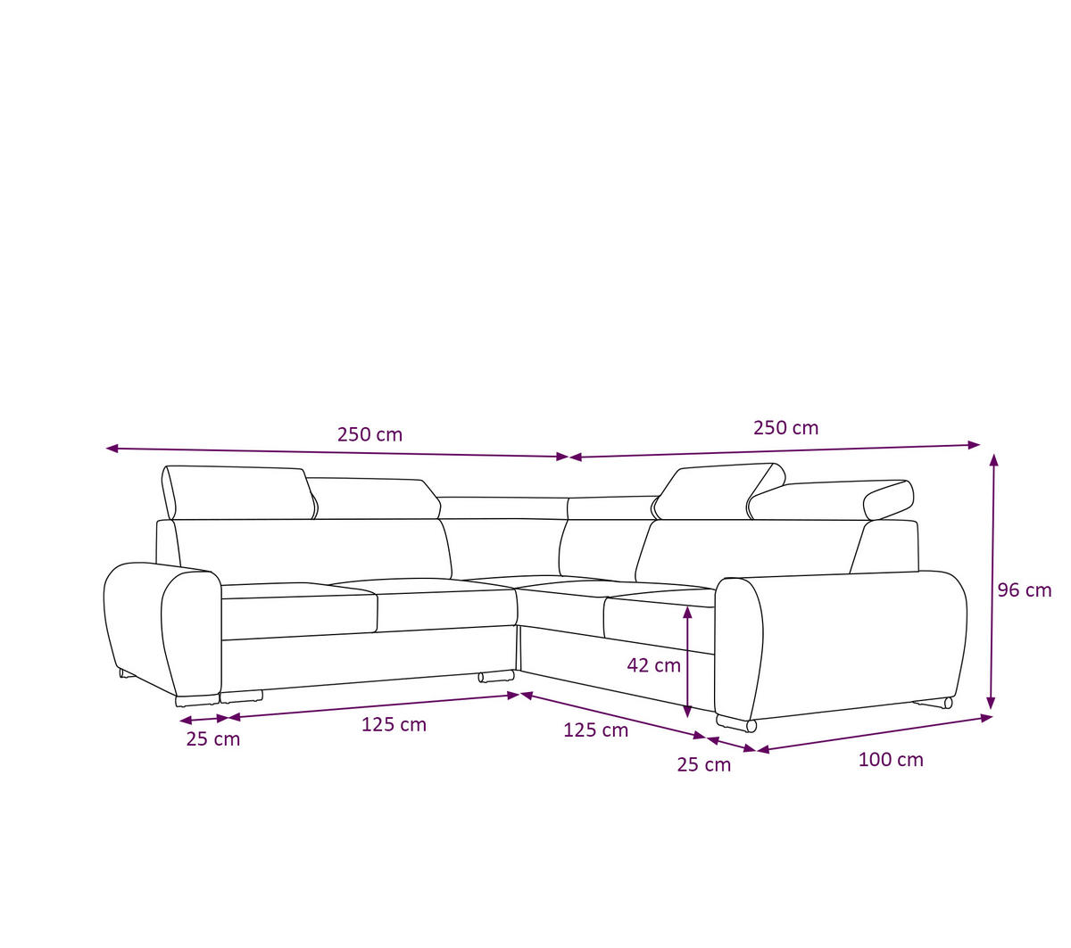ECKSOFA APOLLO,mit Schlaffunktion und Bettkasten, Farbe: Dunkelgrau, Kunstleder, Ottomane Rechts - Dunkelgrau, Textil (255/255cm) - O-Sofa