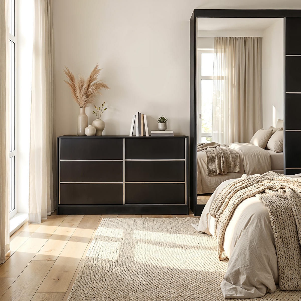 KOMMODE Samantha 160 cm, mit Sprossen, schwarz - Schwarz, Kunststoff (161/85/44cm) - Margaret Hadas24