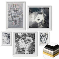 WANDBILDER 5er-Set - 50x50 cm & 20x30 cm & 40x60 cm Weißer Rahmen - Abstrakte schwarz-weiße Muster - Weiß, Kunststoff (40/60cm) - ArtPrintCave