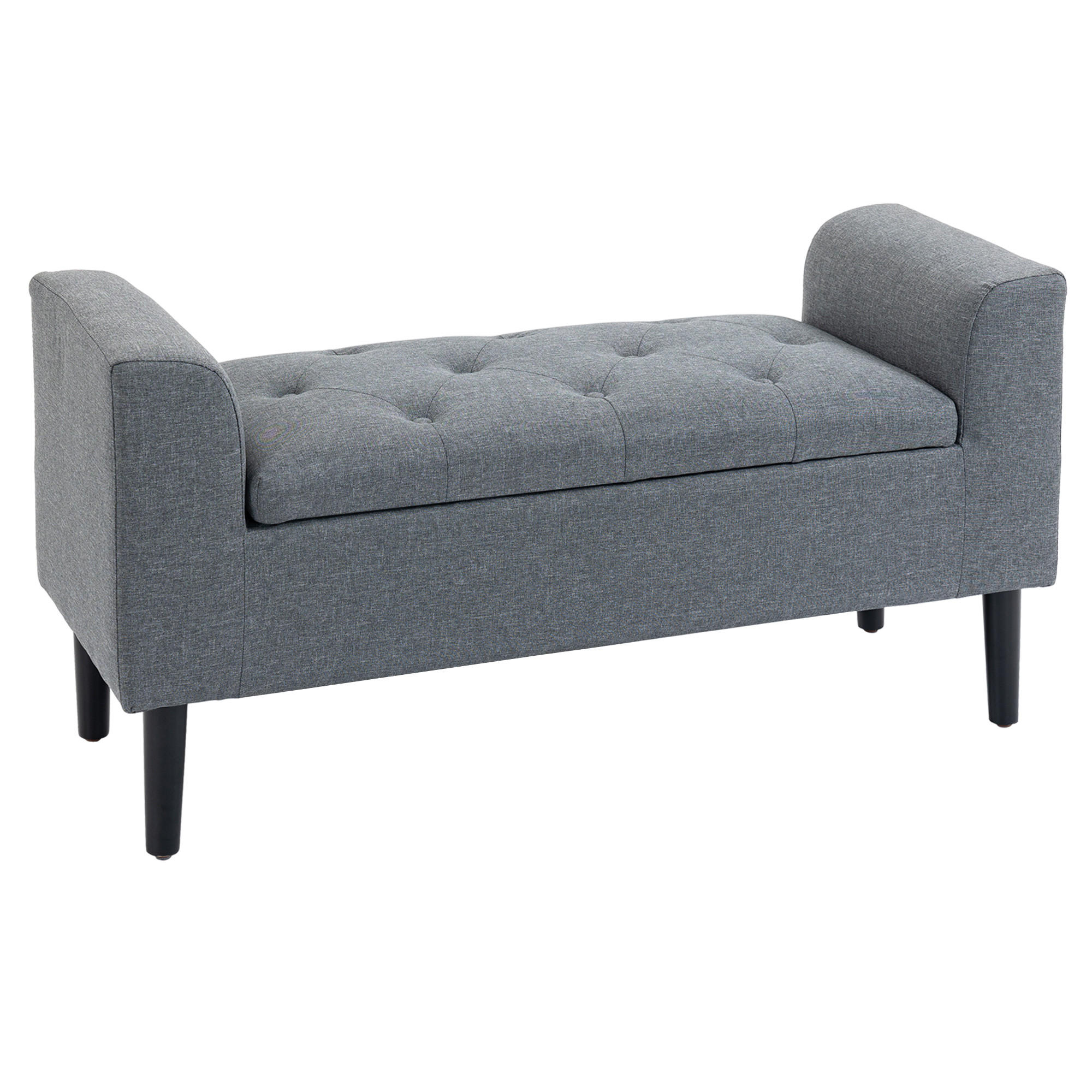 TRUHENBANK DE-07137 Leinenoptik, Kautschukholz, bis 130 kg Hellgrau - Hellgrau/Schwarz, Holz/Textil (44/58/116cm) - ComfortXL