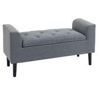 TRUHENBANK DE-07137 Leinenoptik, Kautschukholz, bis 130 kg Hellgrau - Hellgrau/Schwarz, Holz/Textil (44/58/116cm) - ComfortXL