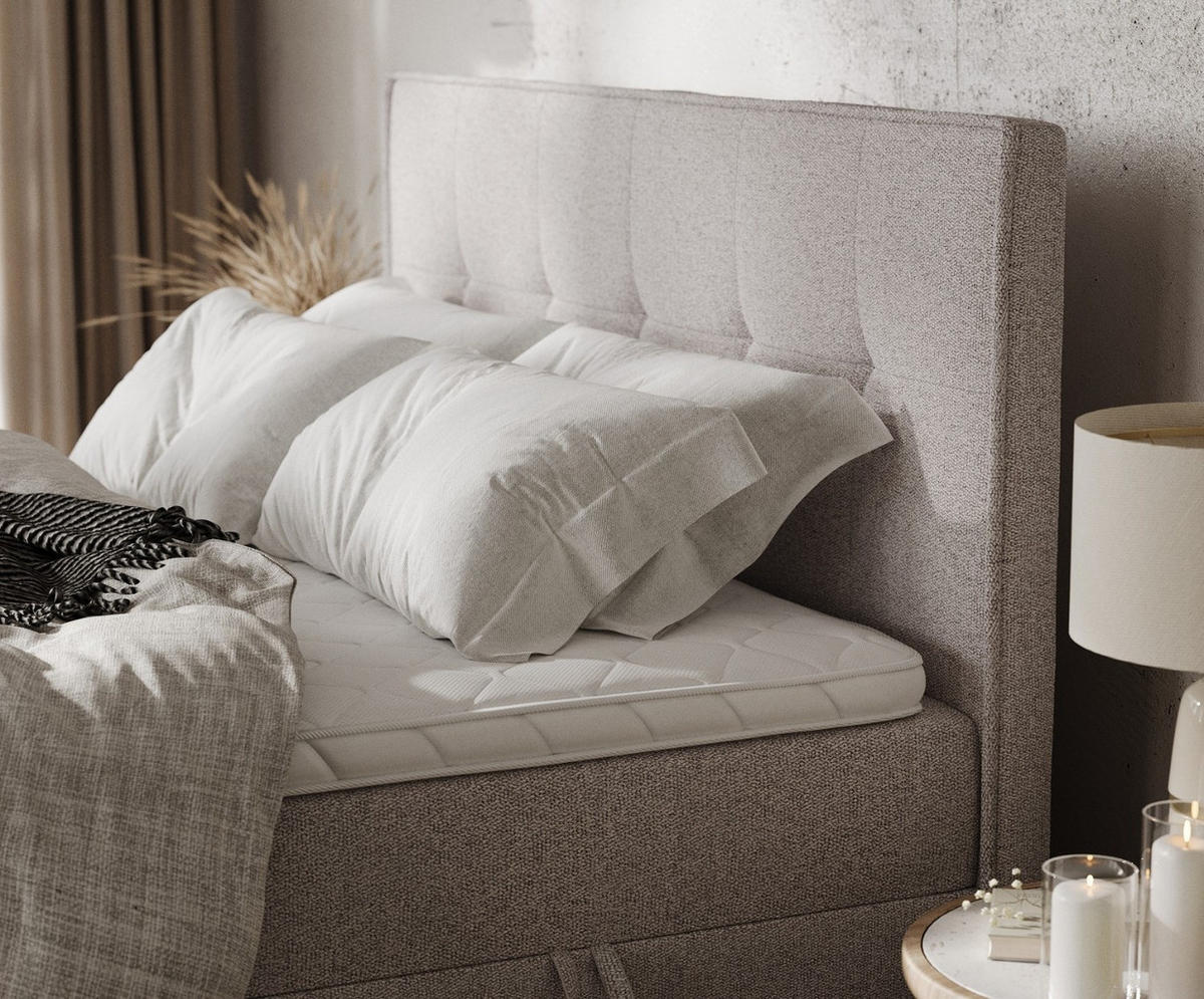 BOXBETT Mireo 140/200 cm Beige im Riva Stoff - Beige/Schwarz, Holz/Holzwerkstoff (140/200cm) - AltaBeds