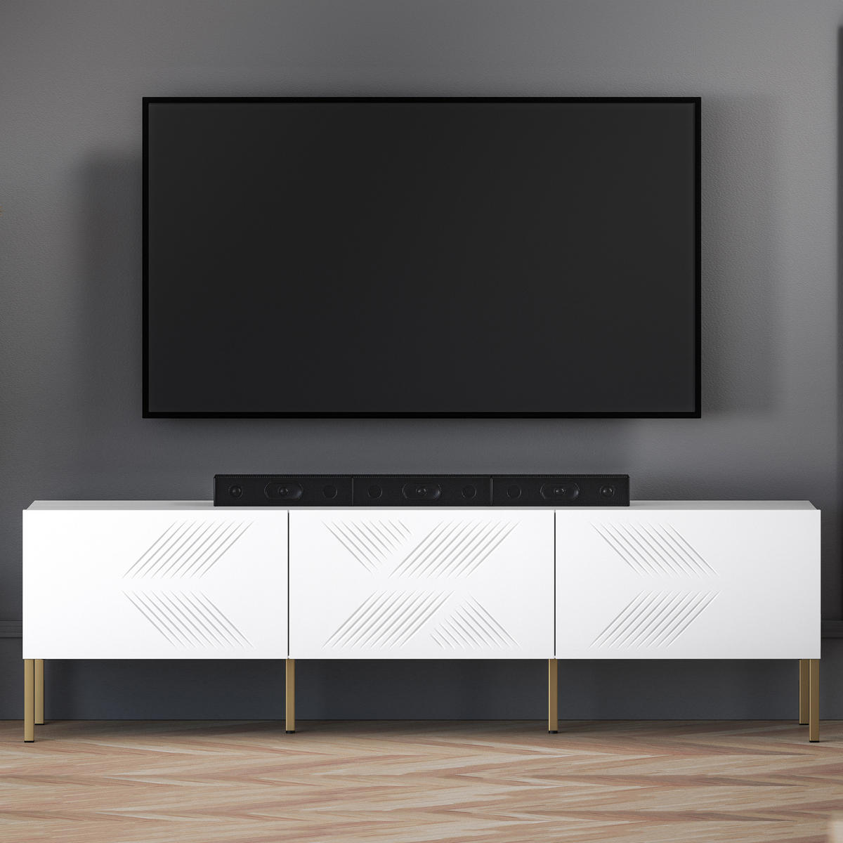 TV-MÖBEL NEBRO,Weiß - Goldfarben/Weiß, Holzwerkstoff (170/50/37cm) - KONSIMO®