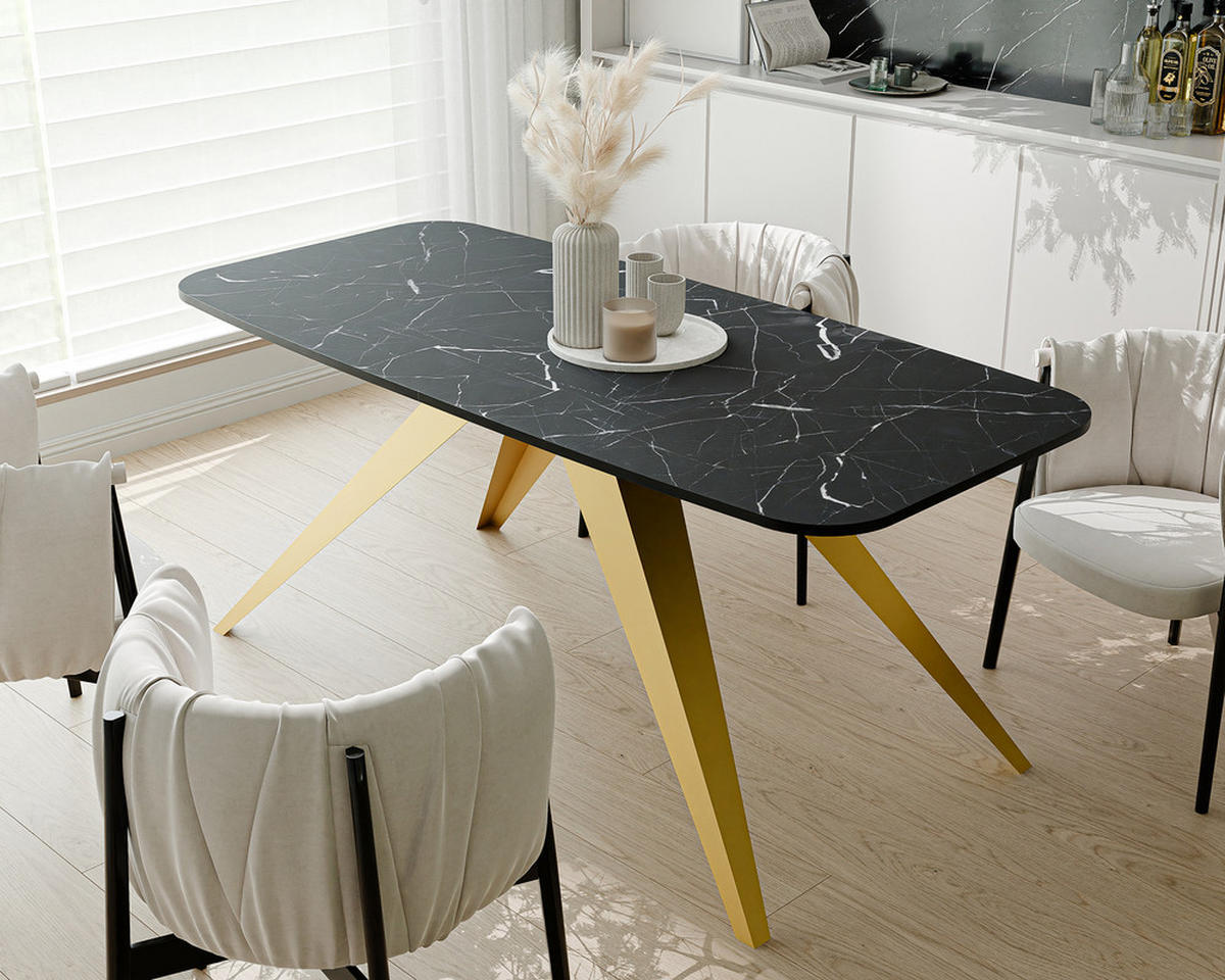 AUSZIEHTISCH FENTO 180/90/76 cm, Gold / Grigia Pietra (Steingrau) - Grau, Holzwerkstoff/Metall (90/180/76cm) - Idohome