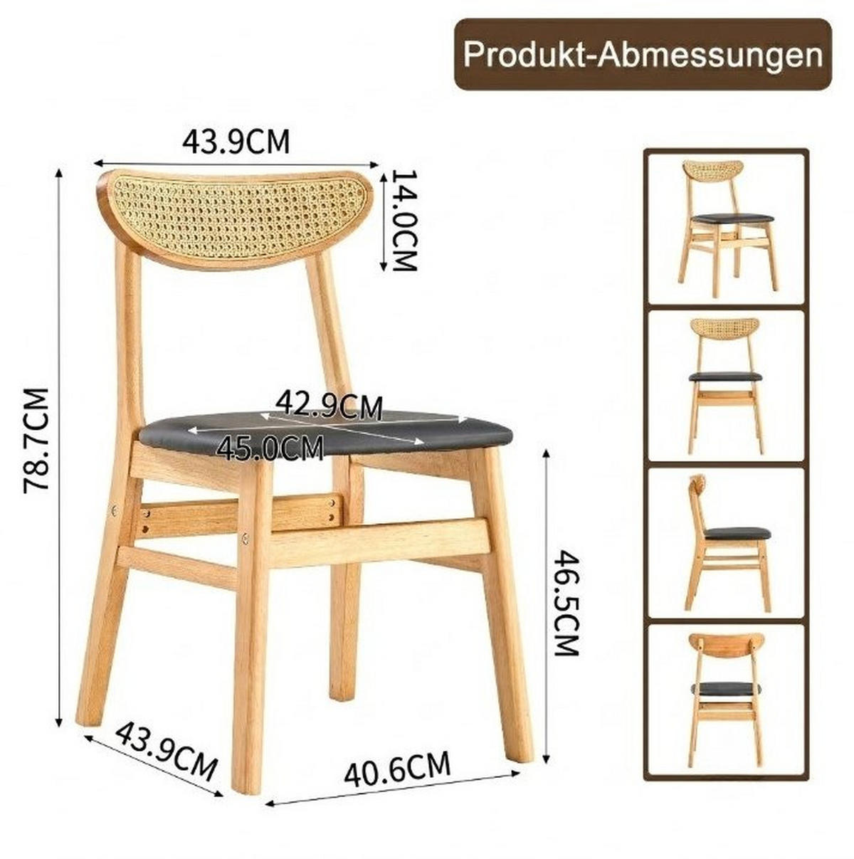 ESSZIMMERSTUHL 2er-Set mit Rattan-Rückenlehne aus Holz - Birnbaumfarben, Holz (43.9/78.7/45cm) - Meubliv
