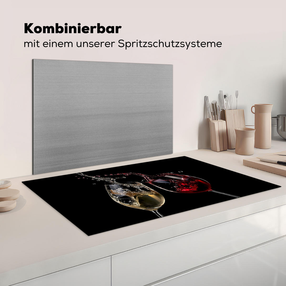 HERDABDECKPLATTE Rotwein - Weißwein - Glas - Schwarz Ceranfeldabdeckung 90x52 cm - Weinrot, Kunststoff (90/52/0.2cm) - MuchoWow