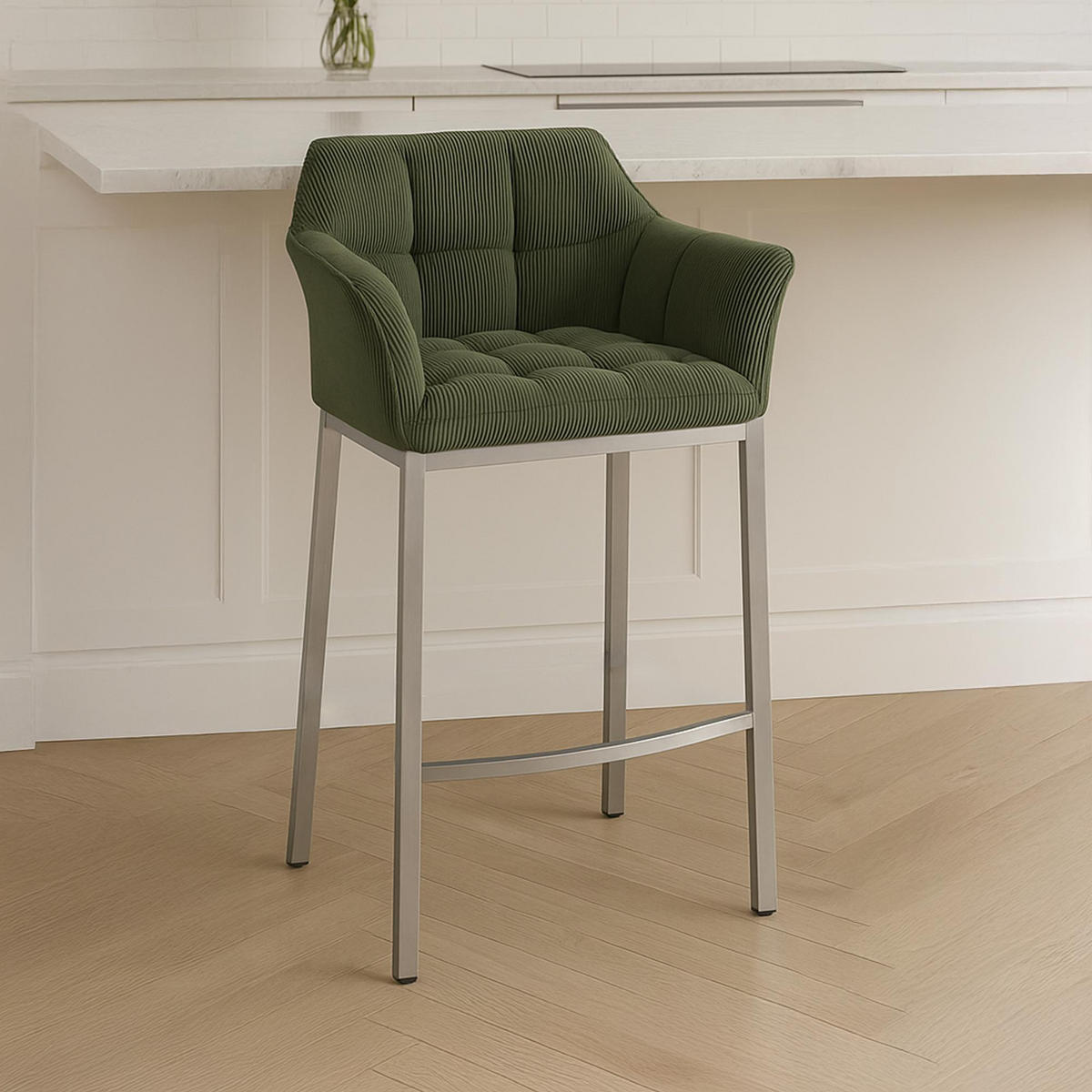 BARHOCKER Metall Grün - Edelstahlfarben/Grün, Metall (64/110/48cm) - CLP