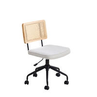DREHSTUHL DE-36881 mit Rattan-Rückenlehne und Chenille-Sitz Elfenbein - Creme, Metall (58.5/91.5/55cm) - ComfortXL